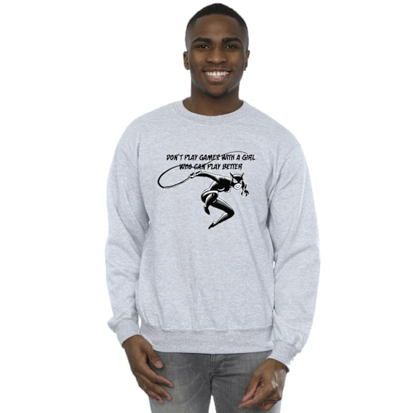 DC Comics Herr Catwoman Don´t Play Games Sweatshirt L Sports Grå Sports Grey L