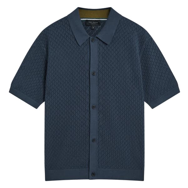 Ted Baker Herr Virkad Kortärmad Skjorta M Mellanblå Mid Navy M