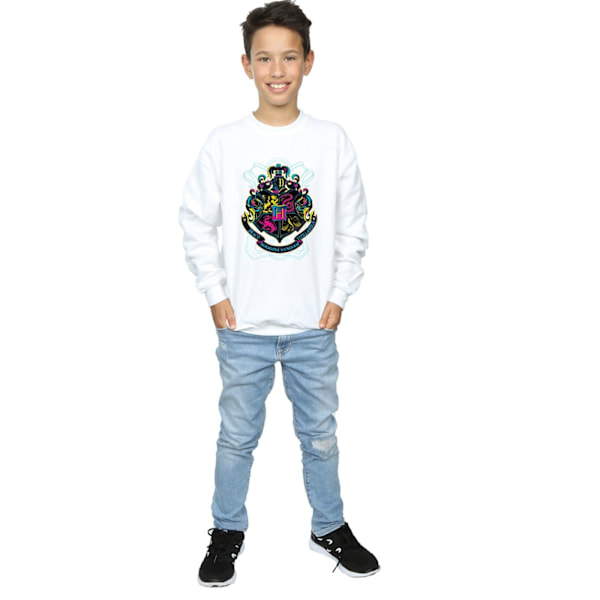 Harry Potter Pojkar Neon Hogwarts Crest Sweatshirt 7-8 År Vit White 7-8 Years