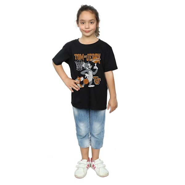 Tom And Jerry Girls Spinning Basketball Bomull T-shirt 7-8 År Black 7-8 Years