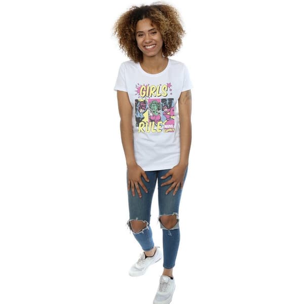 Marvel Comics Girls Rule T-shirt i bomull 7-8 år Vit White 7-8 Years