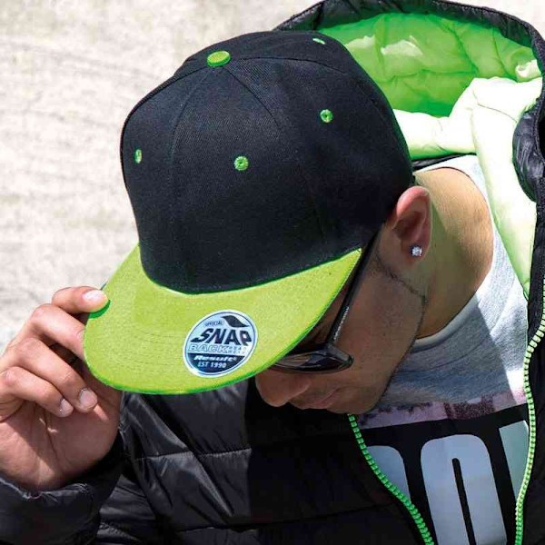 Result Unisex Core Bronx Original Flat Peak Snapback Dual Colou Black/Lime Green One Size