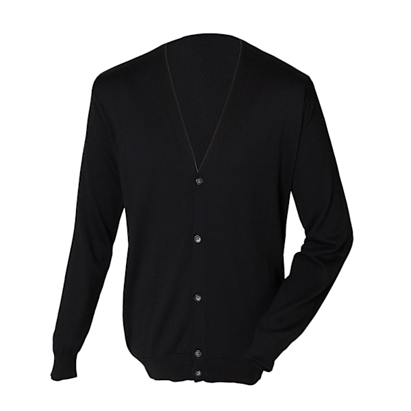 Henbury Herr V-hals Knapp Fin Stickad Cardigan M Svart Black M