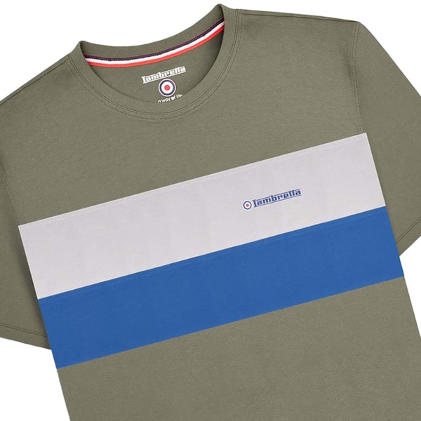 Lambretta Herr Panelindelad Kortärmad T-shirt XL Khakigrön Khaki Green XL