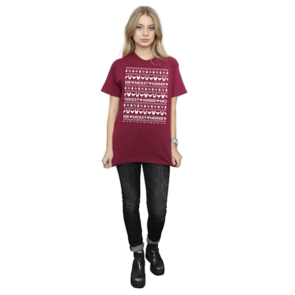 Disney Dam/Damer Mickey Och Minnie Jul Fair Isle Bomull Boyfriend T-Shirt XXL Bourgogne Burgundy XXL