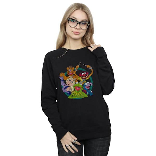 Disney Dam/Kvinnor Mupparna Grupp Cirkel Sweatshirt XXL Svart Black XXL