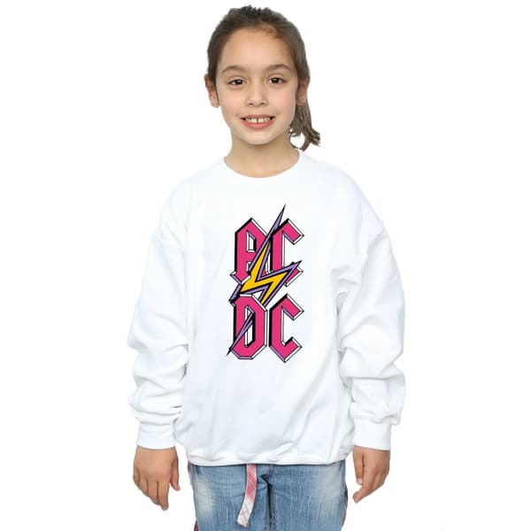 AC/DC Flickor Vertikal Logotyp Tröja 7-8 År Vit White 7-8 Years