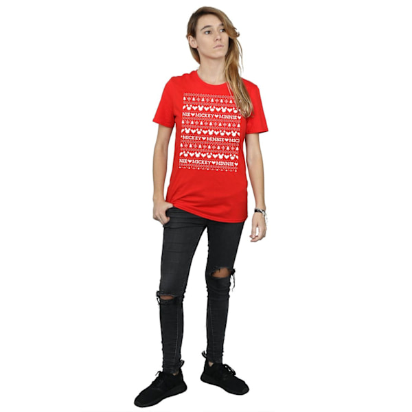 Disney Dam/Damer Mickey Och Minnie Jul Fair Isle Bomull Boyfriend T-Shirt XL Röd Red XL