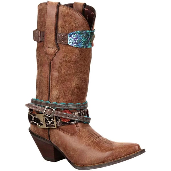Durango Dam/Damer Crush Läderrem Mellanhöga Cowboy Stövlar Brown 8 UK