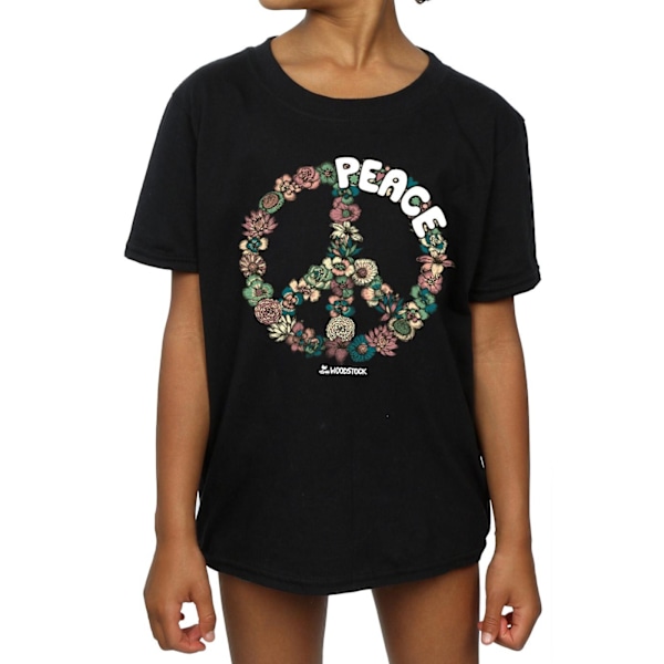 Woodstock Girls Floral Peace Bomull T-shirt 5-6 år Svart Black 5-6 Years
