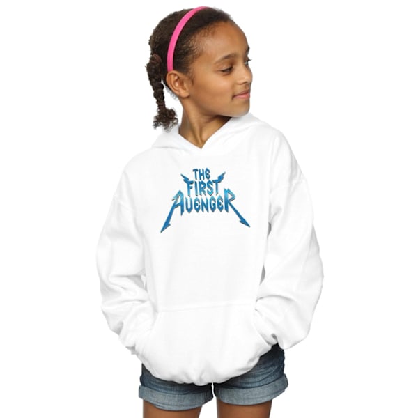 Marvel Girls The First Avenger Metal Logo Hoodie 7-8 år Vit White 7-8 Years