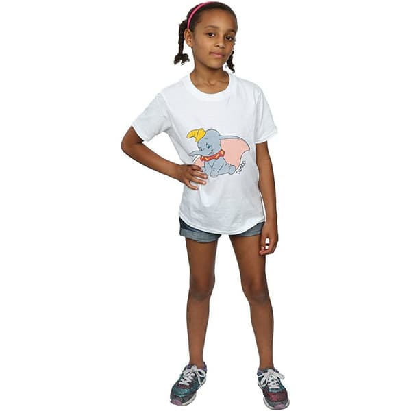 Dumbo Flickor Klassisk Bomulls T-shirt 3-4 År Vit White 3-4 Years