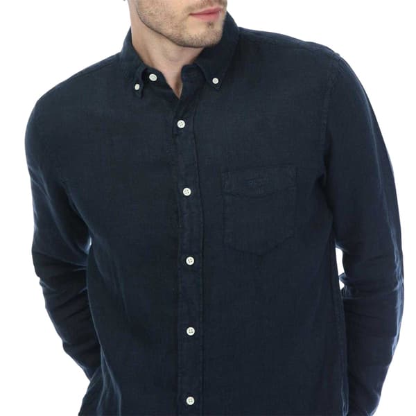 Gant Herr Linne Plaggfärgad Regular Skjorta 3XL Marinblå Navy 3XL