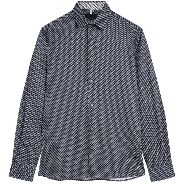 Ted Baker Herrskjorta med geometriskt mönster, smal passform, L, blågrön Teal Blue L