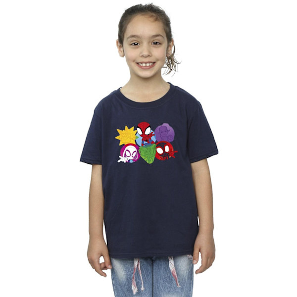 Marvel Girls Spidey And His Amazing Friends Faces Bomull T-Shir Navy Blue 3-4 Years