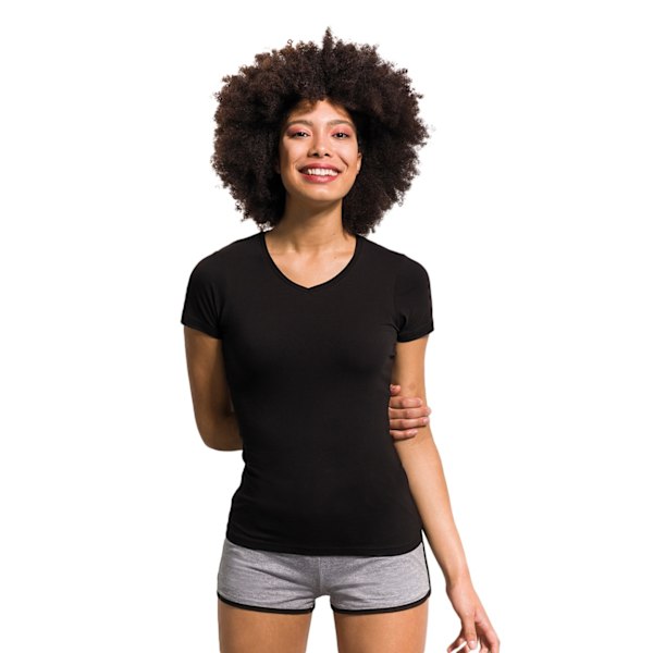 Skinni Fit Dam/Damer Feel Good Stretch V-Neck Kortärmad Black L