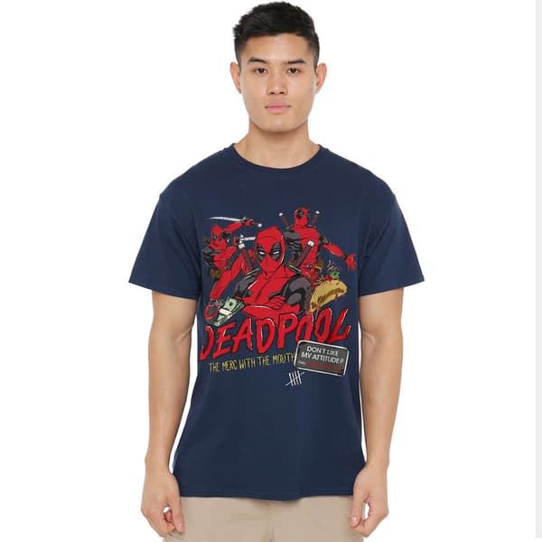 Deadpool Attityd T-shirt för män S Marinblå Navy S