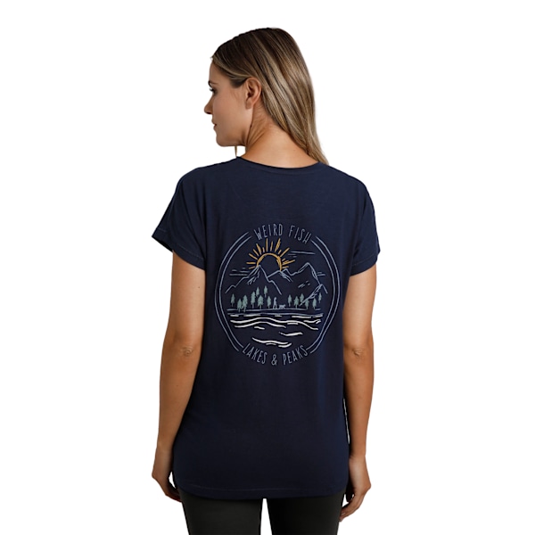 Weird Fish Dam/Kvinna Wander Grafisk Tryckt Slub Organisk T-shirt Navy 16 UK