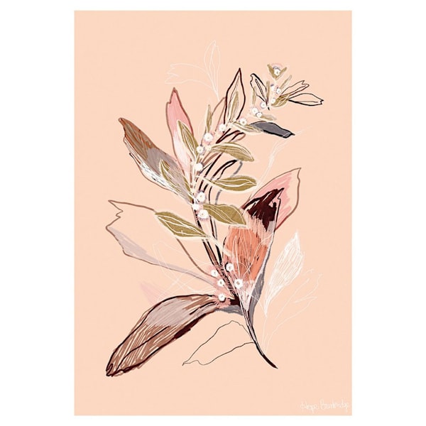 Hope Bainbridge Floral Sketch III Print 40cm x 30cm Peach/Grön Peach/Green/Brown 40cm x 30cm