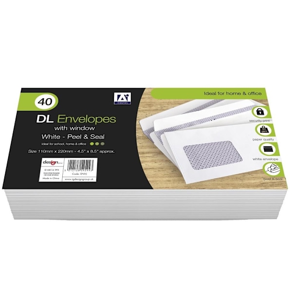 Anker DL Skal- och förslutningskuvert med fönster (40-pack) 11 x 22 White 11 x 22cm