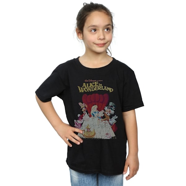 Disney Girls Alice In Wonderland Retro Poster Bomull T-Shirt 7- Black 7-8 Years