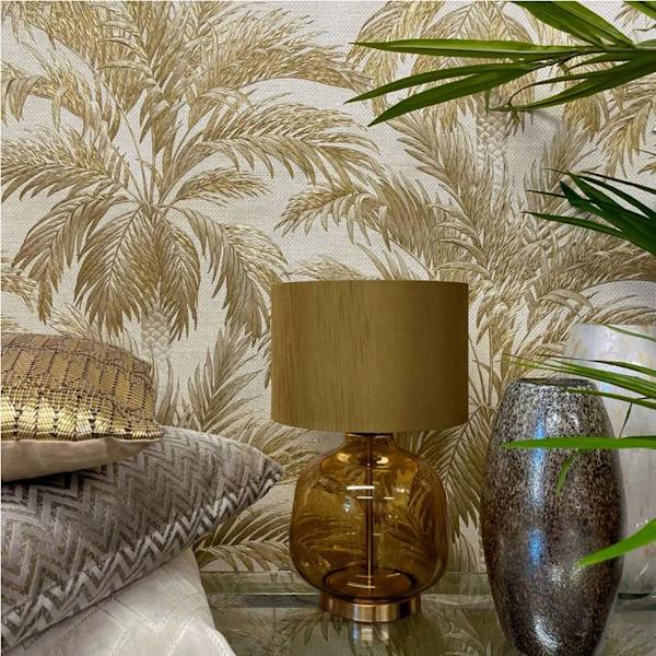 Belgravia Palm Tree Textured Wallpaper 10m x 53cm Guld/Beige Gold/Beige 10m x 53cm