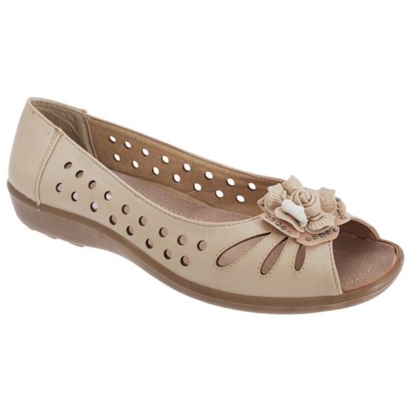 Boulevard Dam/Dam Punched Open Toe Flower Casual Shoes 9 Beige 9 UK