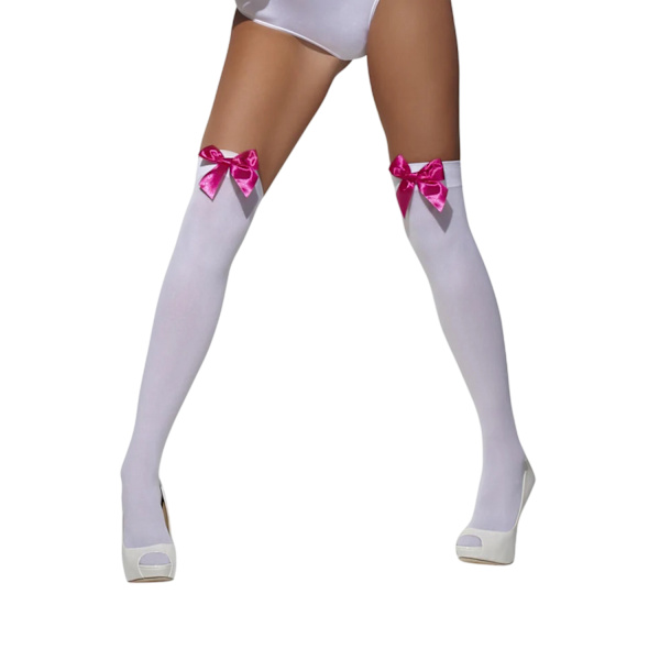 Smiffys Dam/Dam Bow Opaque Stay-ups One Size Whi White/Fuchsia One Size