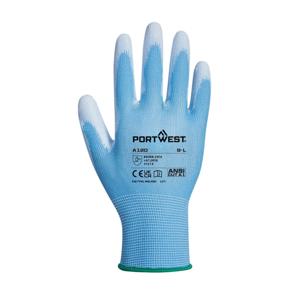 Portwest A120 PU Palm Grip Handskar XS Blå Blue XS