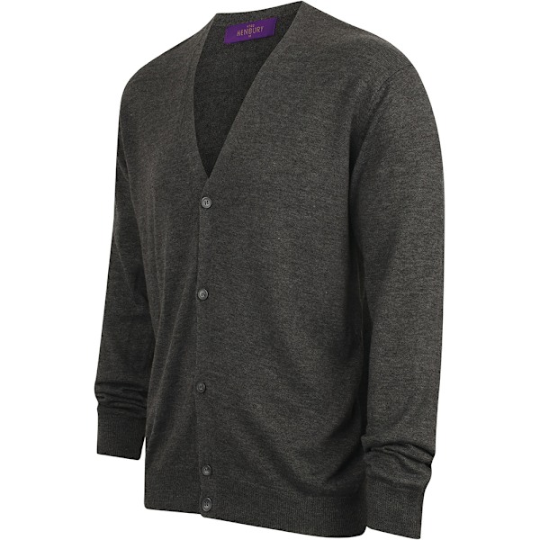 Henbury Herr V-ringad knapp fin stickad kofta XL Gråmelerad Grey Marl XL
