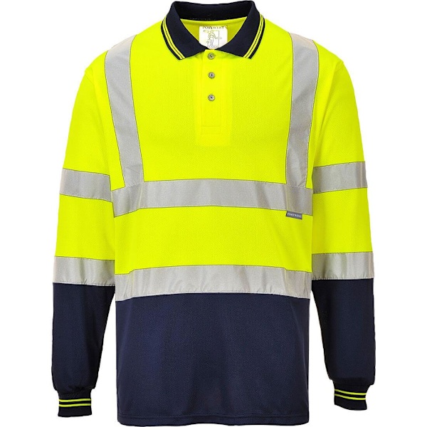 Portwest Herr S279 Kontrast Hi-Vis Långärmad Poloskjorta XS Y Yellow/Navy XS