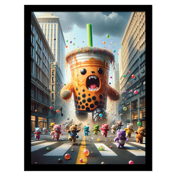 Ada Ingram Kaiju Bubble Tea Inramad Poster 40cm x 30cm Multicolo Multicoloured 40cm x 30cm