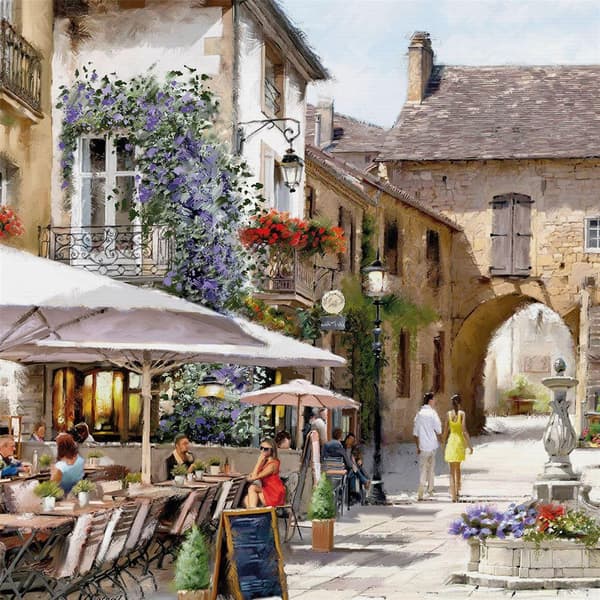 Richard Macneil Courtyard Cafe Canvas Print 60cm x 60cm Multico Multicoloured 60cm x 60cm