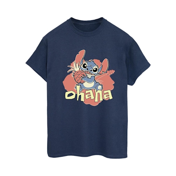 Disney Dam/Damer Lilo Och Stitch Ohana Ananas Bomull Pojkvän Navy Blue XXL