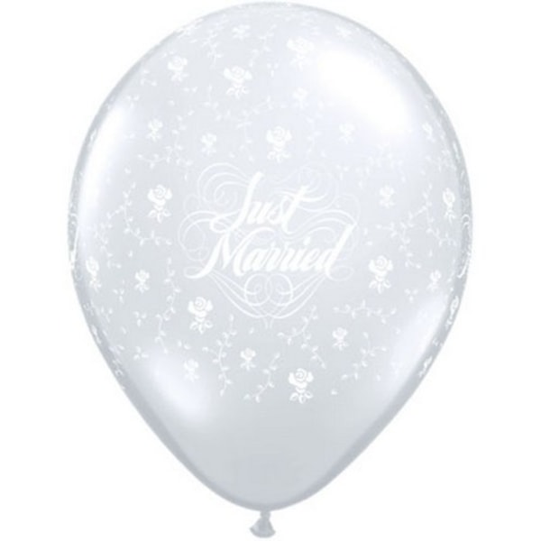 Qualatex 11 Inch Clear Just Married Flowers Latexballong (Pack Clear One Size