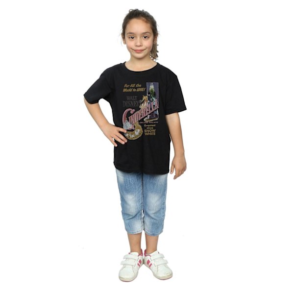 Disney Princess Girls Askungen Retro Poster Bomull T-shirt 5- Black 5-6 Years