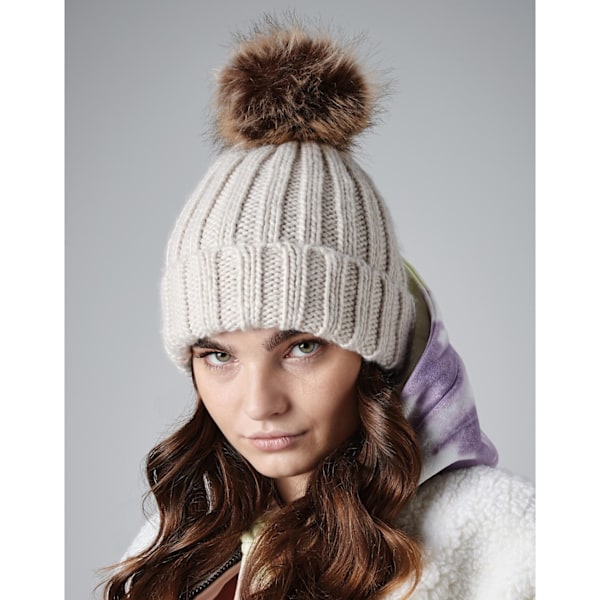 Beechfield Unisex Fur Pop Pom Chunky Beanie One Size Oatmeal Oatmeal One Size