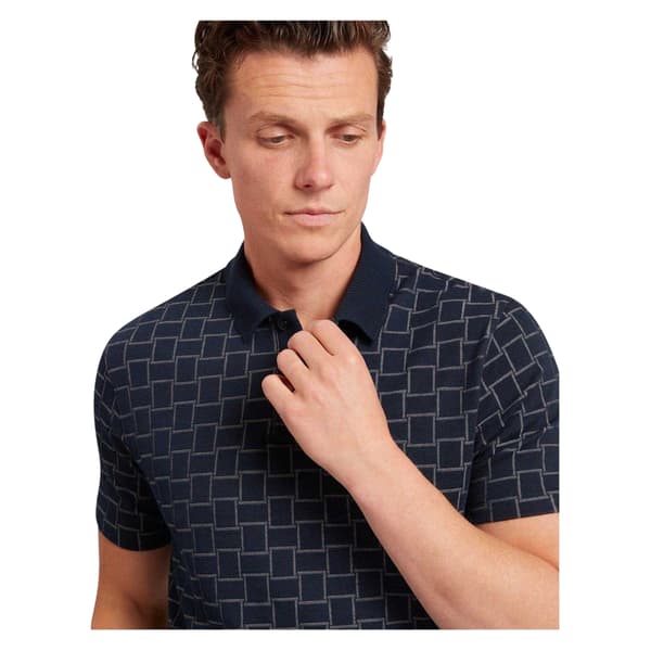 Ted Baker Herr Rutmönstrad Jacquard Pikétröja S Marinblå Navy S