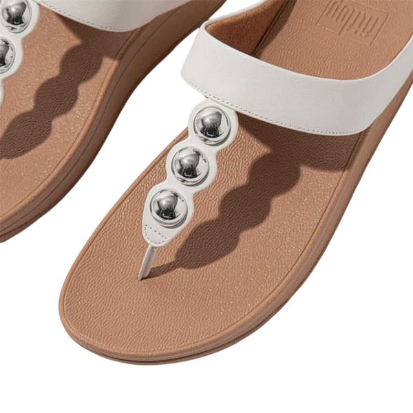 Fit Flop Dam/Dam Mirror Dome Läder Tåstolpe Kil Sandal White 5 UK