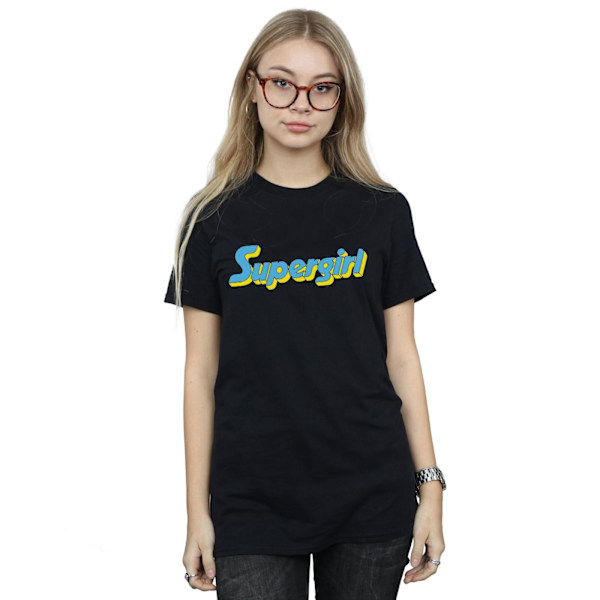 DC Comics Dam/Kvinnor Supergirl Text Logo Bomull Boyfriend T- Black M