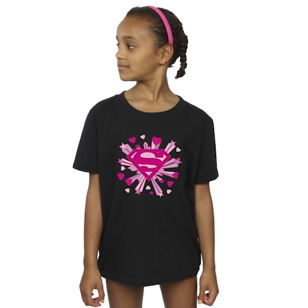 DC Comics Girls Superman Rosa Hjärtan Och Stjärnor Logotyp Bomull T-shirt Black 5-6 Years