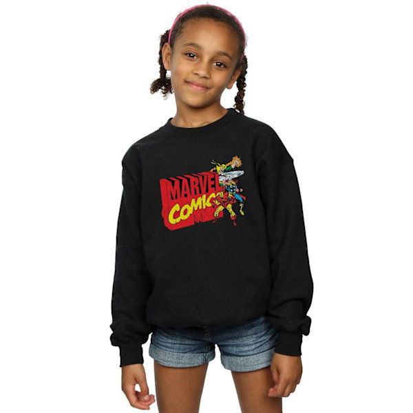 Marvel Comics Girls Vintage Logo Blast Sweatshirt 9-11 år Blå Black 9-11 Years