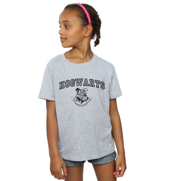 Harry Potter T-shirt för flickor med Hogwarts-vapen i bomull, 5-6 år, sportgrå Sports Grey 5-6 Years