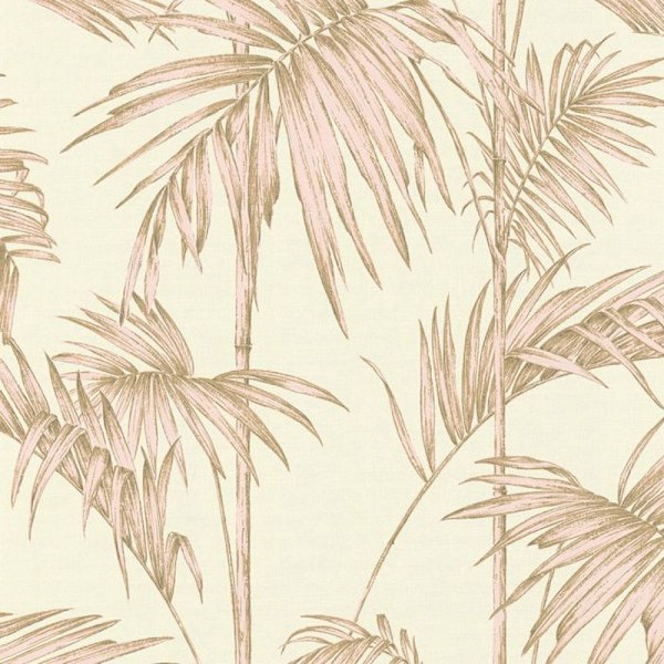 AS Creation Lola Paris Palmblad Texturerad Tapet 10m x 53cm Cream/Pink 10m x 53cm