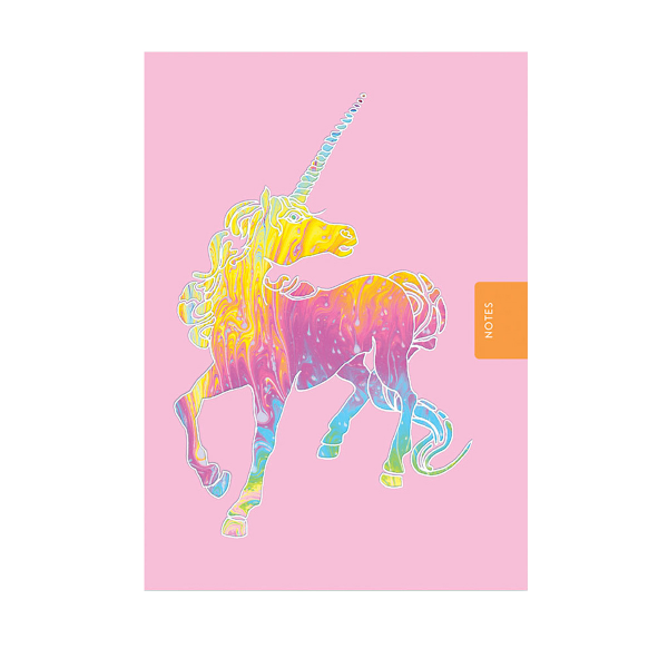 Deckled Edge Mythical Unicorn Notebook A6 Rosa/Lila/Gul Pink/Purple/Yellow A6