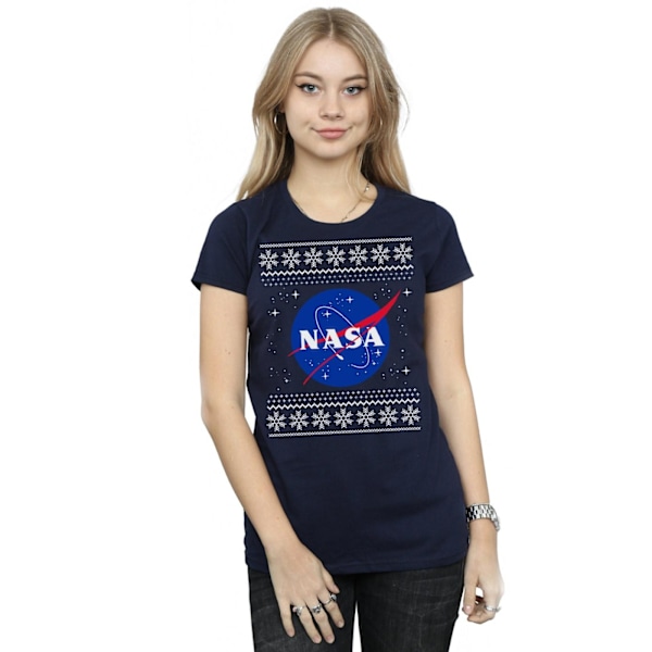 NASA Dam/Damer Classic Fair Isle Bomull T-shirt S Marinblå Navy Blue S