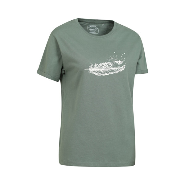 Mountain Warehouse Dam/Damer Wave Feather Organic Loose T-Shirt Khaki Green 10 UK