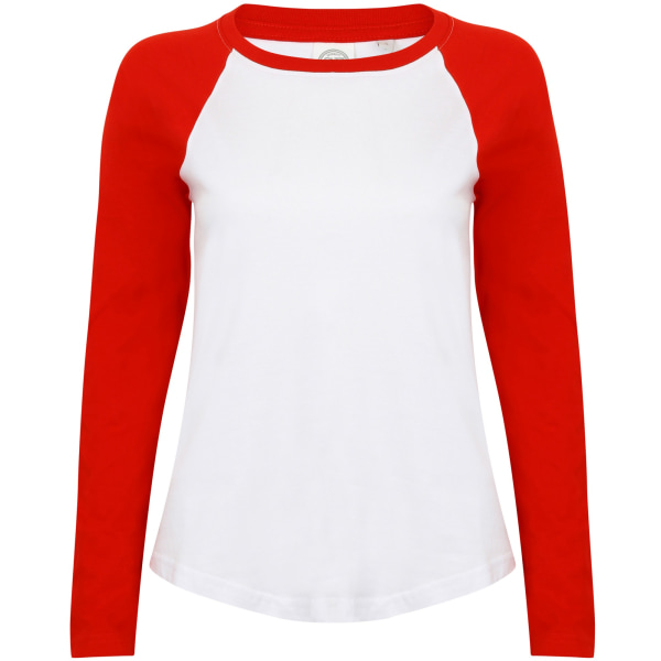 Skinnifit Dam/Kvinnor Långärmad Baseball T-Shirt L Vit/Röd White/Red L