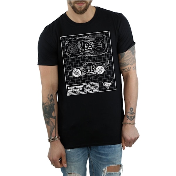 Cars Herr Blixten McQueen Blueprint Bomull T-shirt XL Svart Black XL