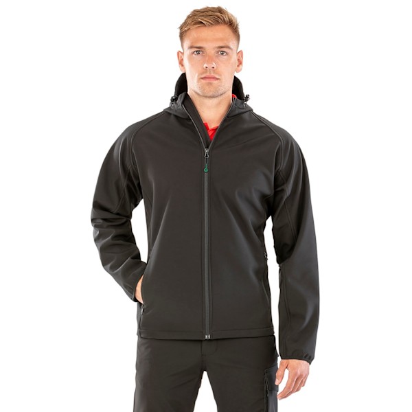 Result Äkta Återvunnen Herr Hooded 3-Lagers Tryckbar Soft Shell Black 4XL